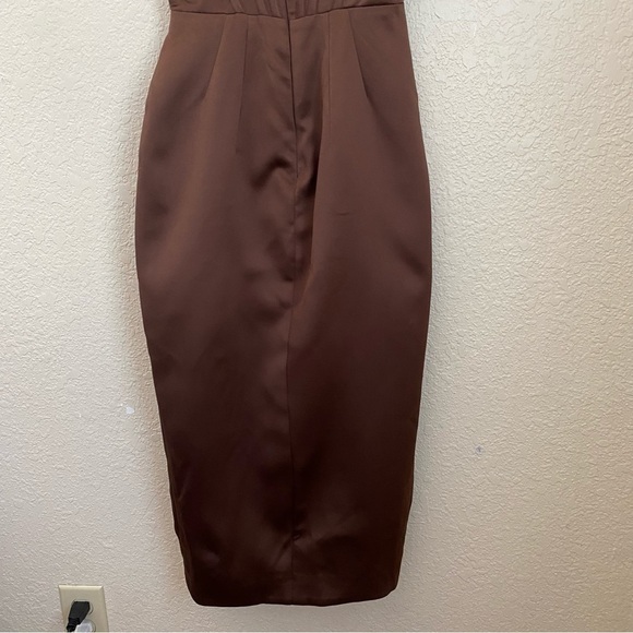 House of CB Faye Satin Pleated Midi Dress Size XS brown $269 NWOT - Picture 8 of 14